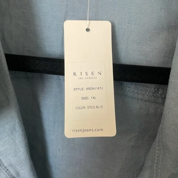Risen Steel Blue oversized linen and viscose shirts - Picture 4 of 5